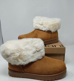 Burudani Brown Faux Suede Faux Fur Lined Winter Ankle Boots Womens Size 9...